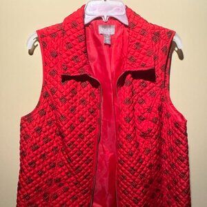 Chicos Quilted Vest Size Small Red Collared Full Zip Pockets